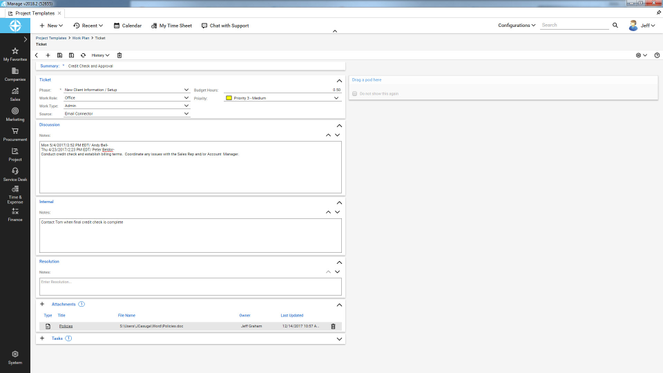 screenshot of ConnectWise PSA
